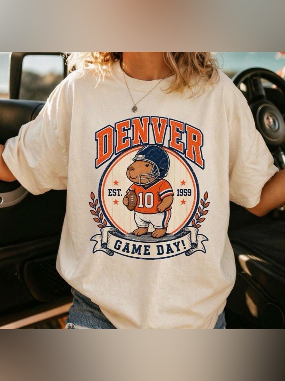 Denver Capybara Football Shirt, Vintage Game Day Football Graphic T-Shirt